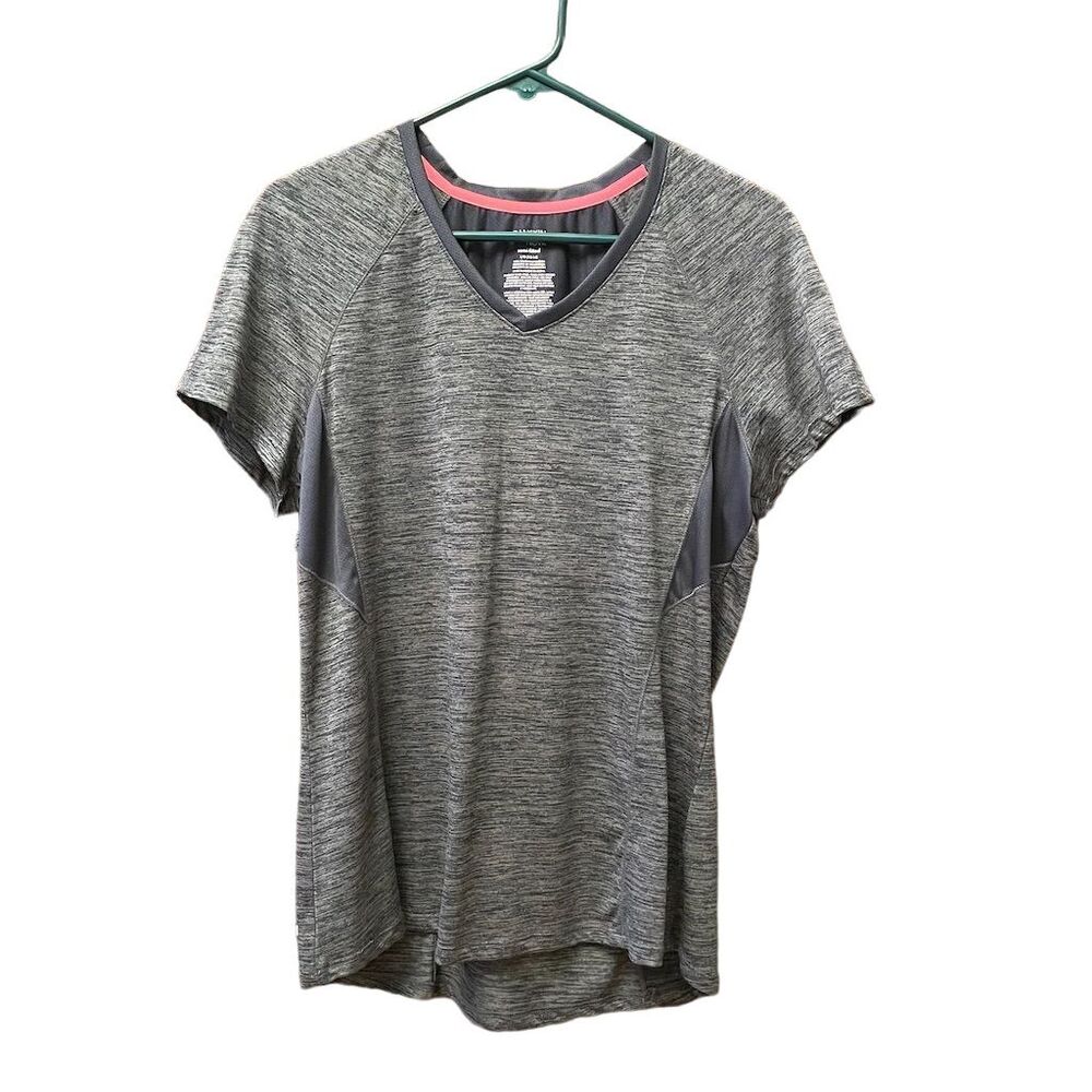 Danskin Now Women's Size L Gray V-Neck Athletic T-Shirt Short Sleeve Casual
